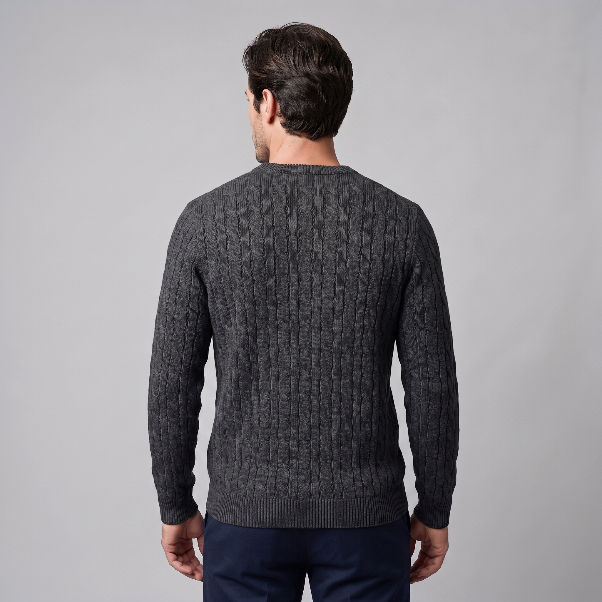 Herren Zopfstrick-Pullover mit Rundhals