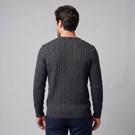 Herren Zopfstrick-Pullover mit Rundhals