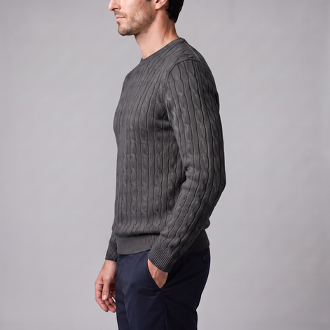 Herren Zopfstrick-Pullover mit Rundhals