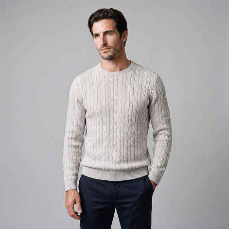 Herren Zopfstrick-Pullover mit Rundhals