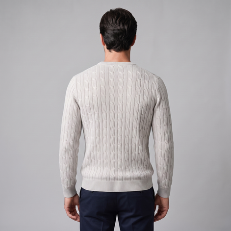 Herren Zopfstrick-Pullover mit Rundhals
