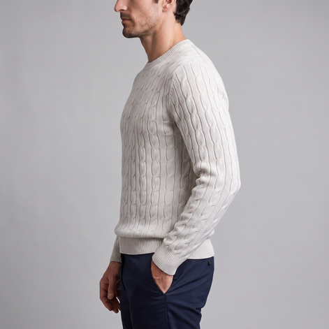 Herren Zopfstrick-Pullover mit Rundhals