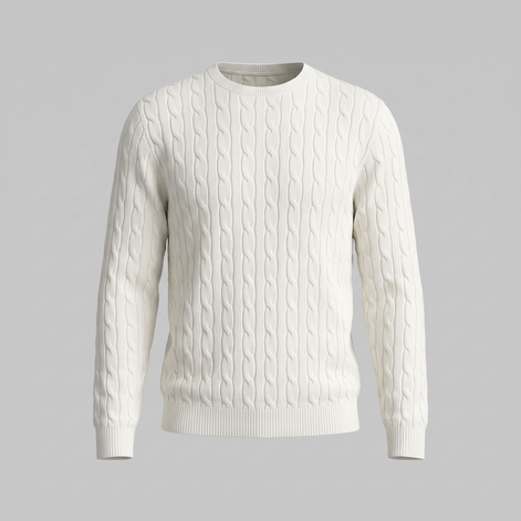 Herren Zopfstrick-Pullover mit Rundhals