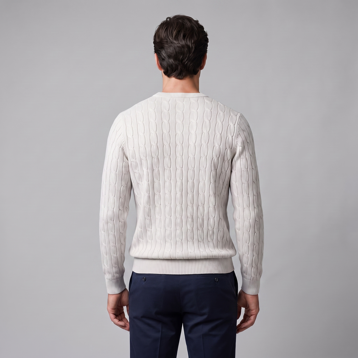 Herren Zopfstrick-Pullover mit Rundhals