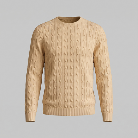 Herren Zopfstrick-Pullover mit Rundhals