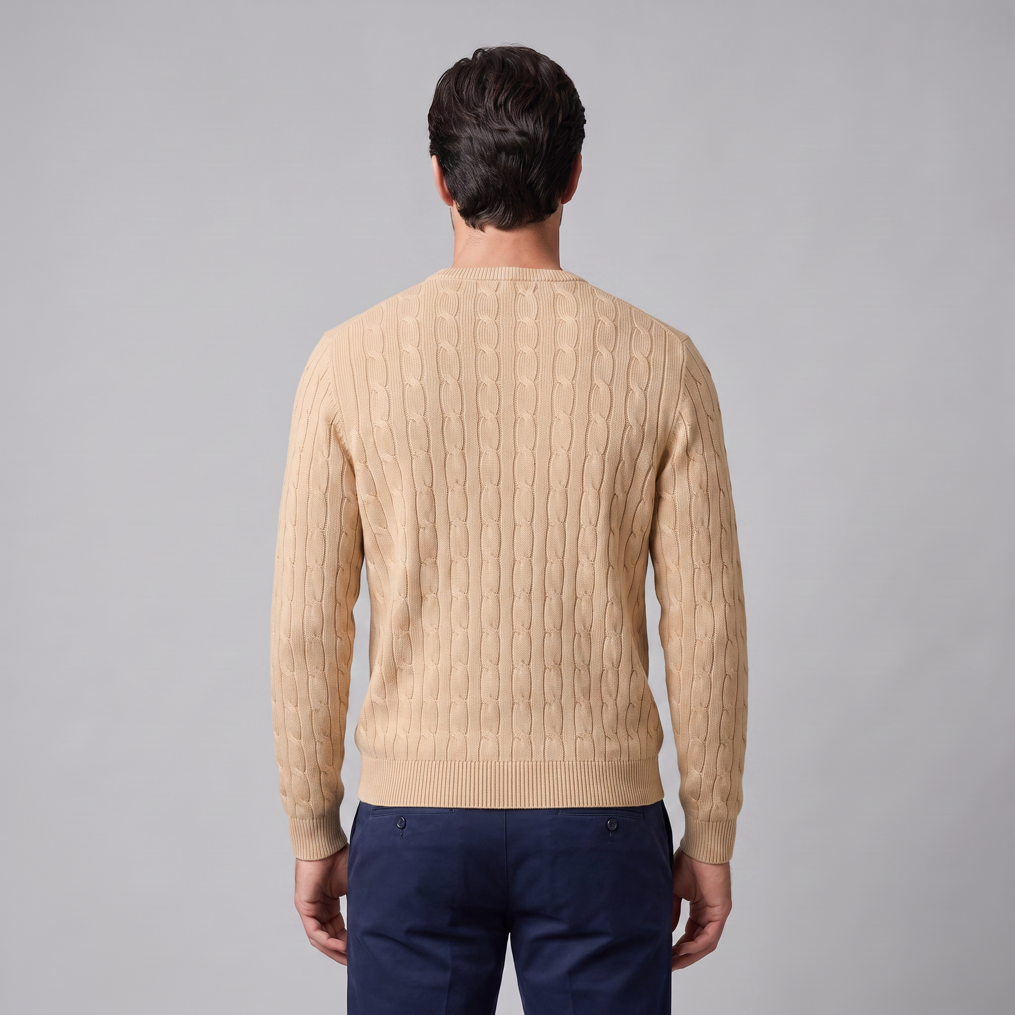 Herren Zopfstrick-Pullover mit Rundhals