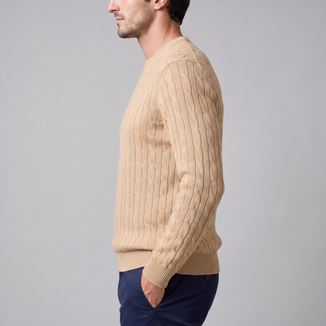 Herren Zopfstrick-Pullover mit Rundhals