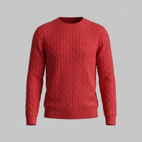 Herren Zopfstrick-Pullover mit Rundhals