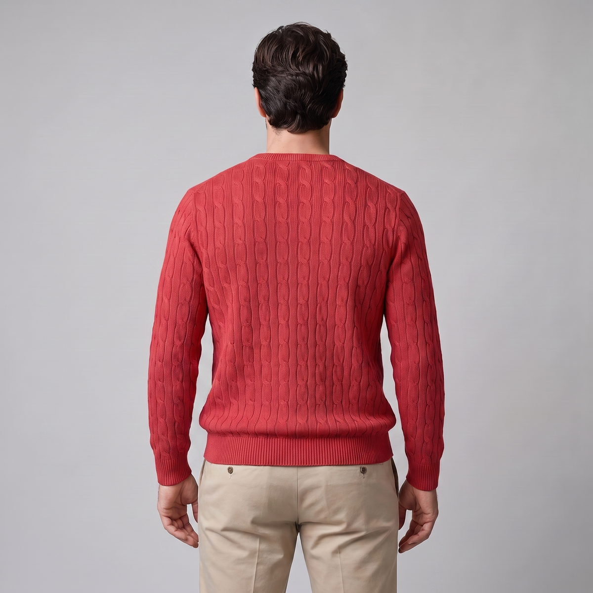 Herren Zopfstrick-Pullover mit Rundhals
