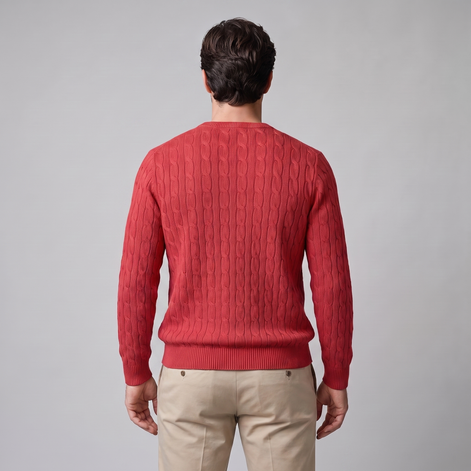 Herren Zopfstrick-Pullover mit Rundhals