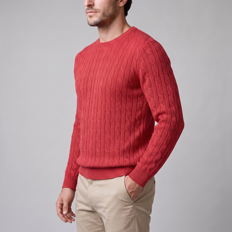 Herren Zopfstrick-Pullover mit Rundhals