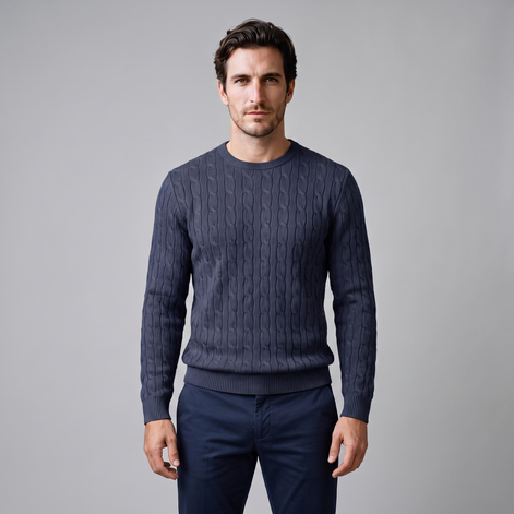 Herren Zopfstrick-Pullover mit Rundhals