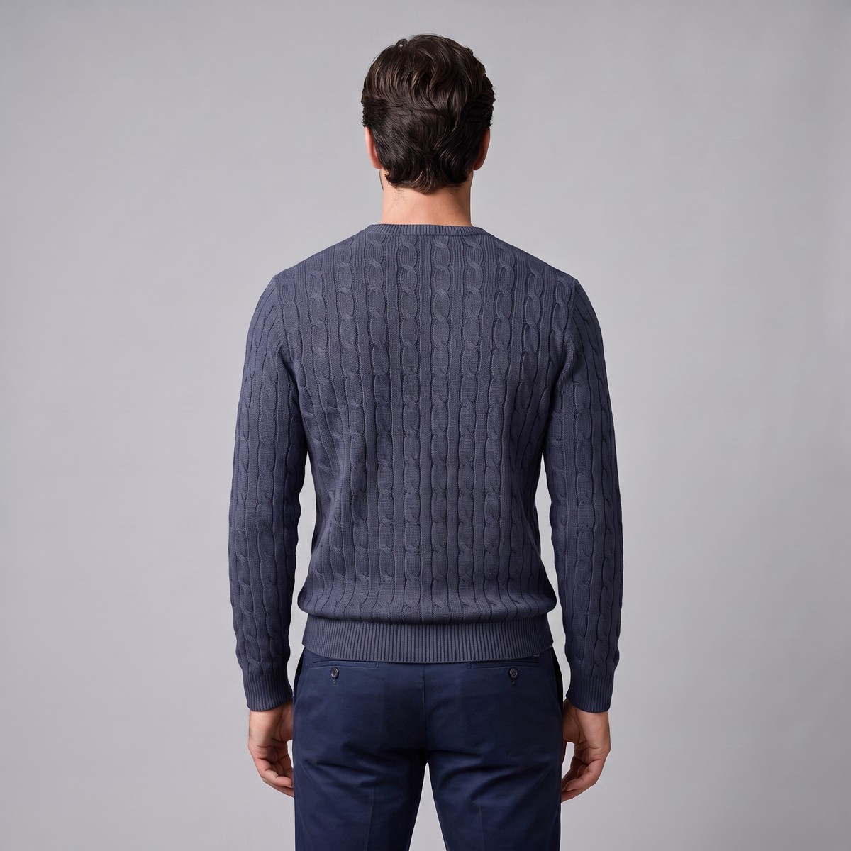 Herren Zopfstrick-Pullover mit Rundhals