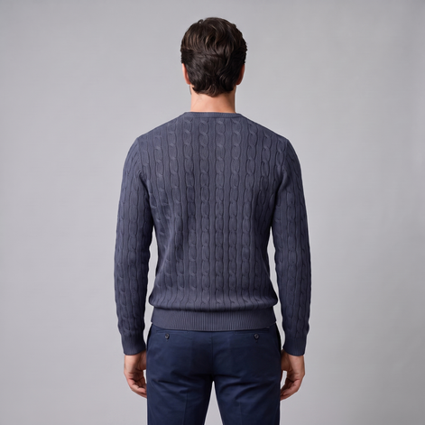Herren Zopfstrick-Pullover mit Rundhals