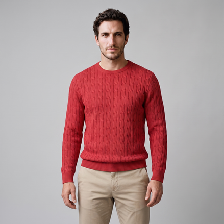 Herren Zopfstrick-Pullover mit Rundhals