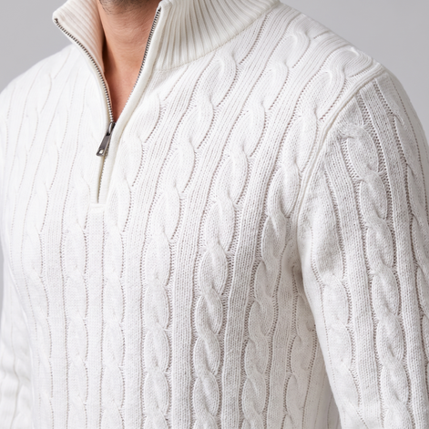 Herren Zopfstrick-Pullover mit kurzem Reissverschluss