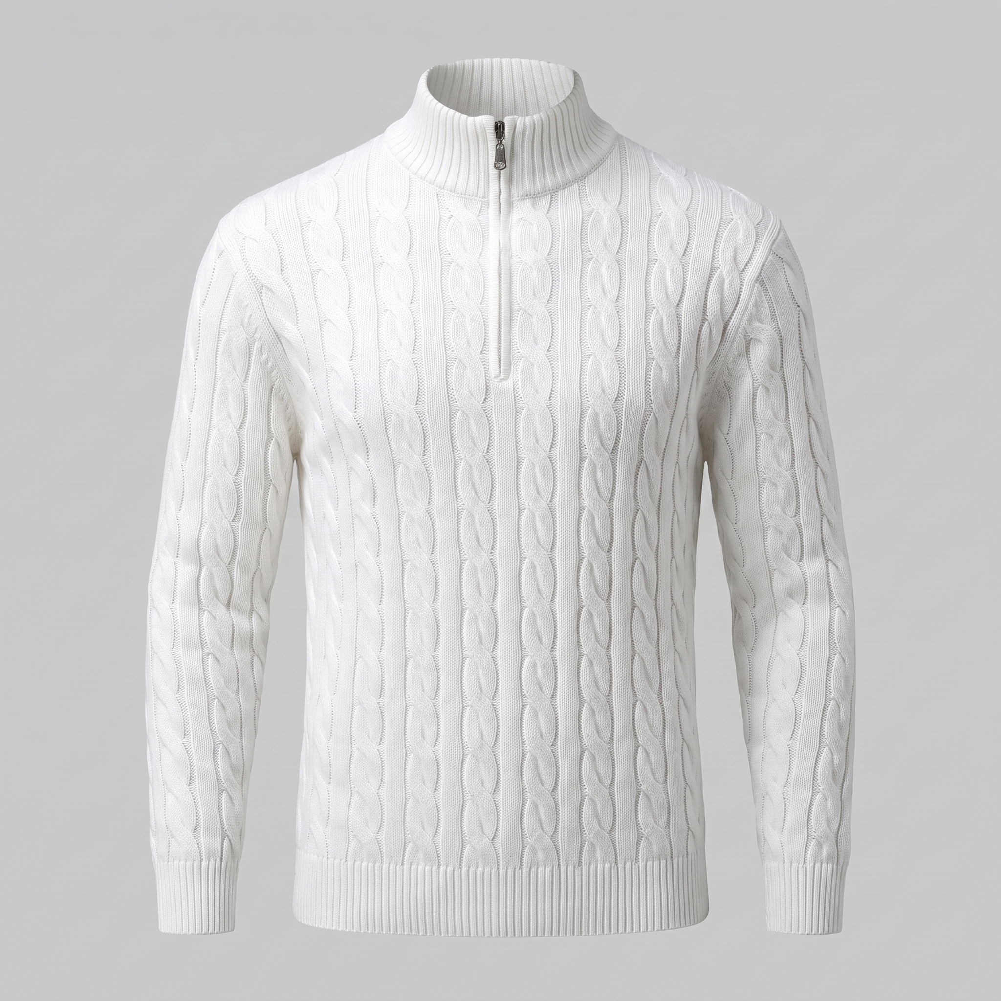 Herren Zopfstrick-Pullover mit kurzem Reissverschluss