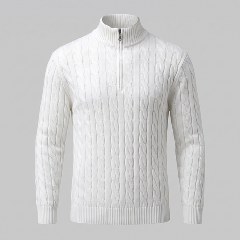 Herren Zopfstrick-Pullover mit kurzem Reissverschluss