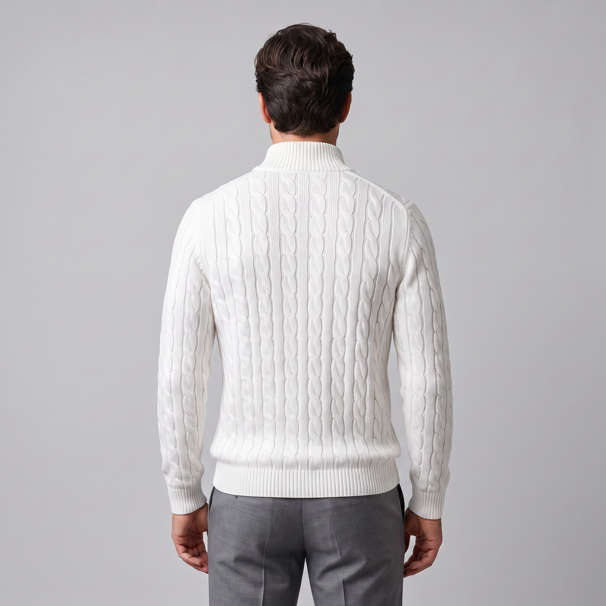 Herren Zopfstrick-Pullover mit kurzem Reissverschluss