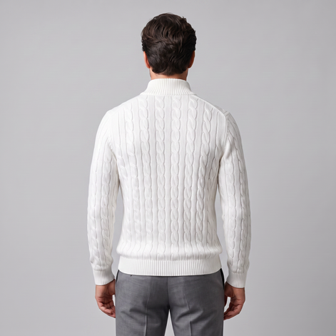 Herren Zopfstrick-Pullover mit kurzem Reissverschluss