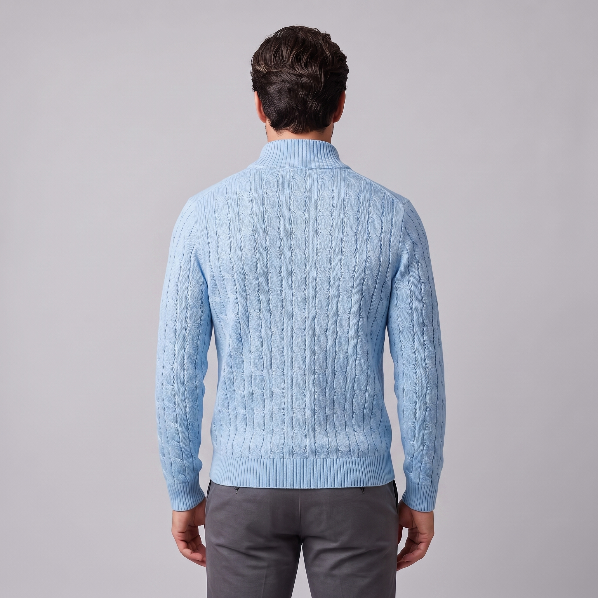 Herren Zopfstrick-Pullover mit kurzem Reissverschluss