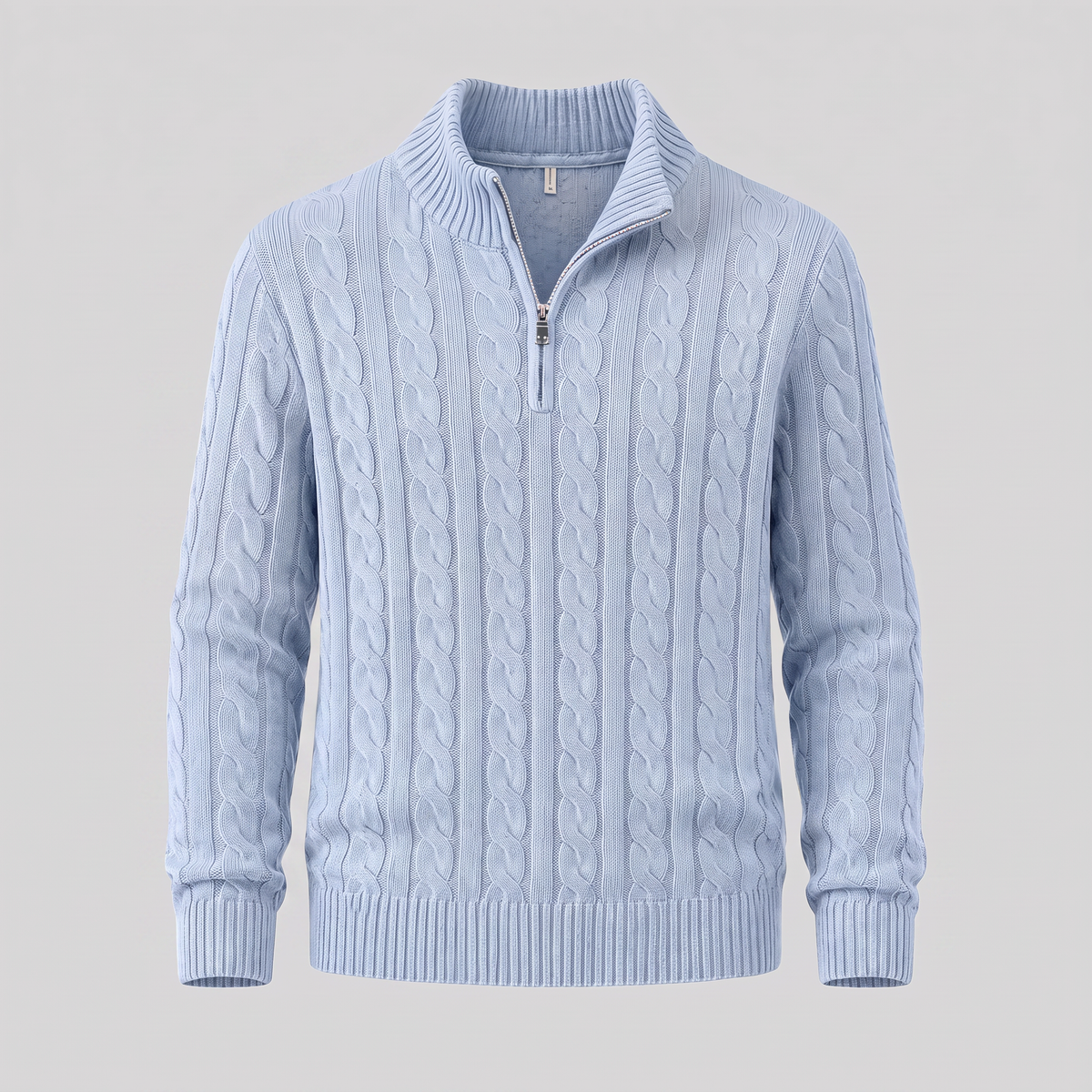 Herren Zopfstrick-Pullover mit kurzem Reissverschluss