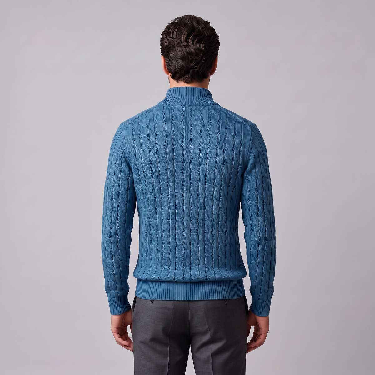 Herren Zopfstrick-Pullover mit kurzem Reissverschluss
