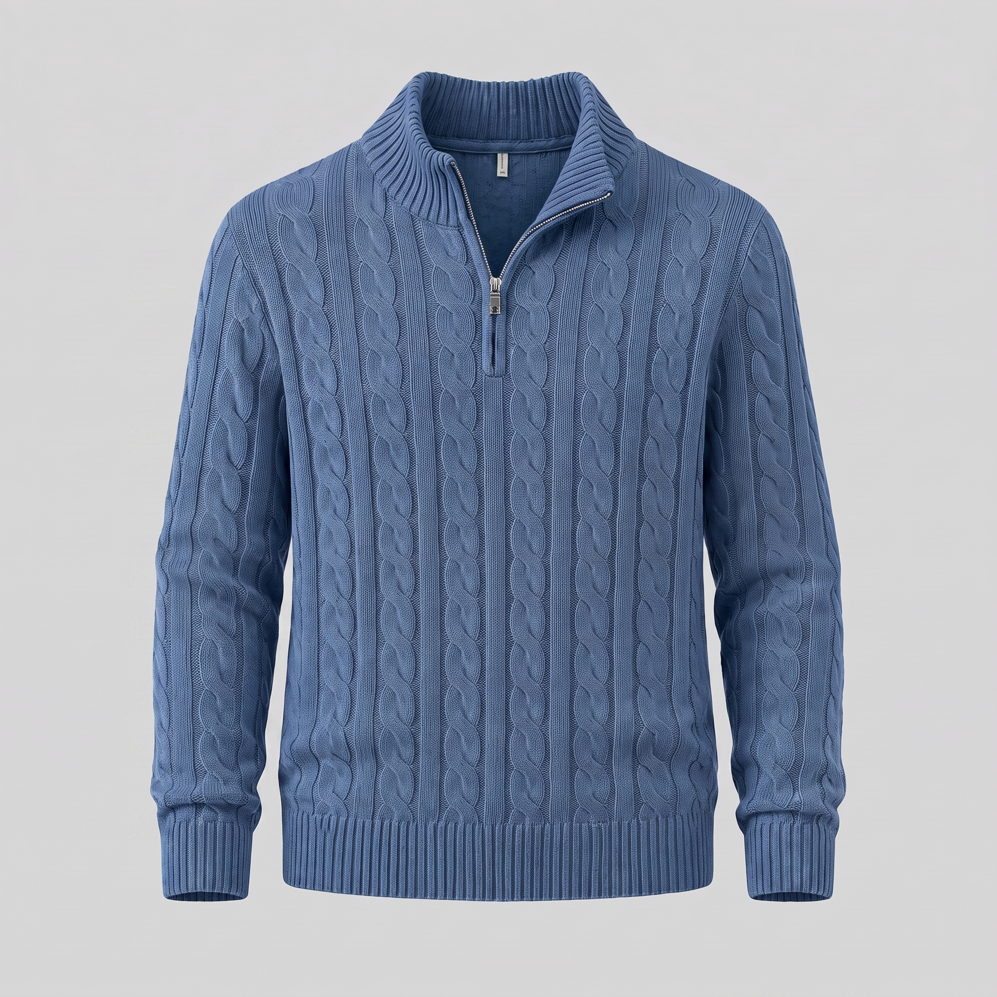 Herren Zopfstrick-Pullover mit kurzem Reissverschluss