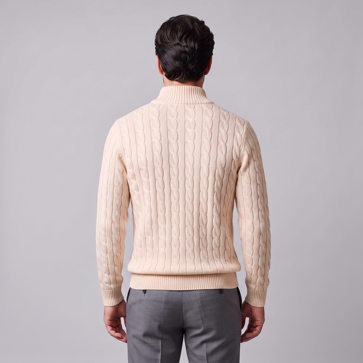Herren Zopfstrick-Pullover mit kurzem Reissverschluss