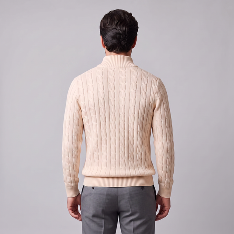 Herren Zopfstrick-Pullover mit kurzem Reissverschluss