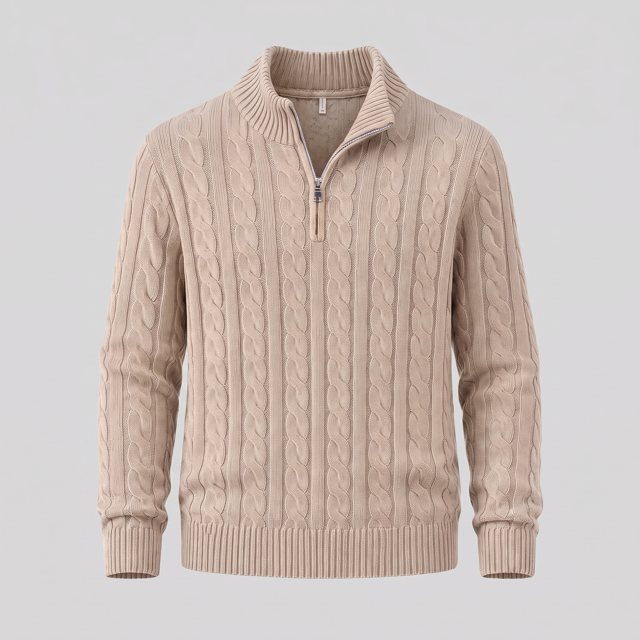 Herren Zopfstrick-Pullover mit kurzem Reissverschluss