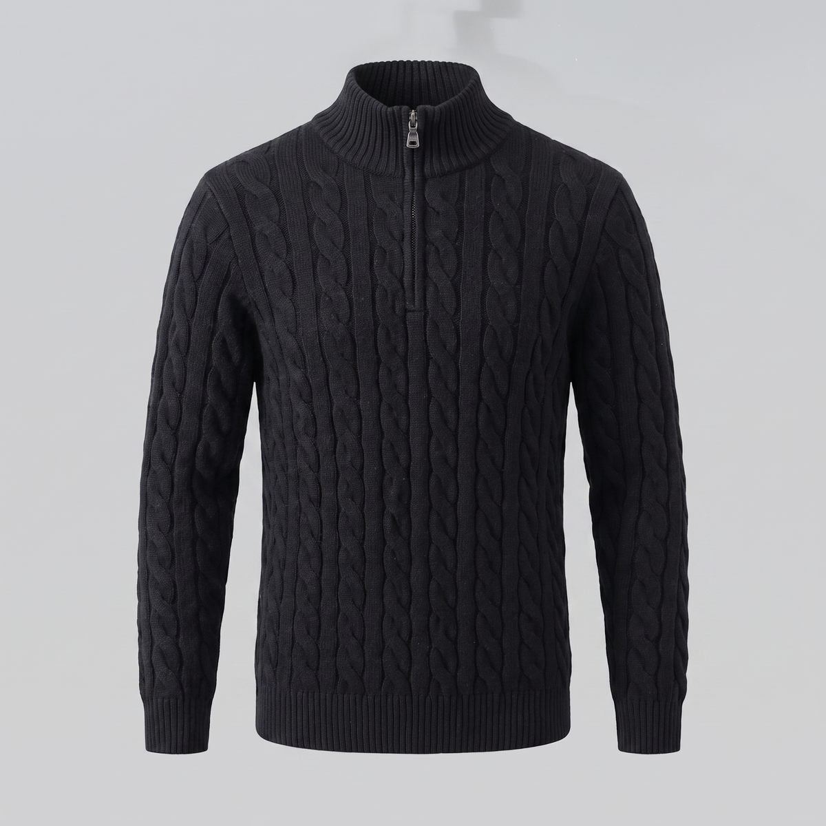 Herren Zopfstrick-Pullover mit kurzem Reissverschluss