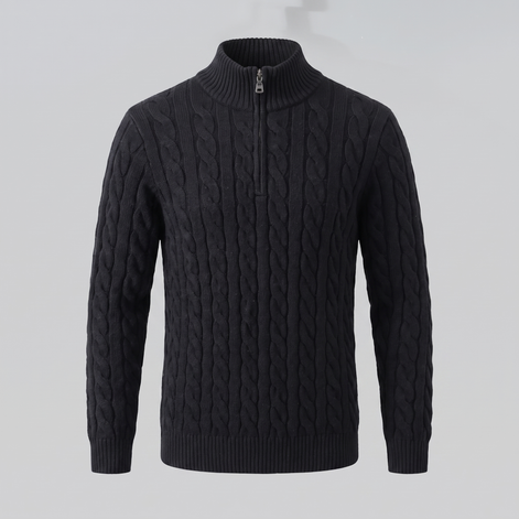 Herren Zopfstrick-Pullover mit kurzem Reissverschluss
