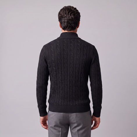 Herren Zopfstrick-Pullover mit kurzem Reissverschluss