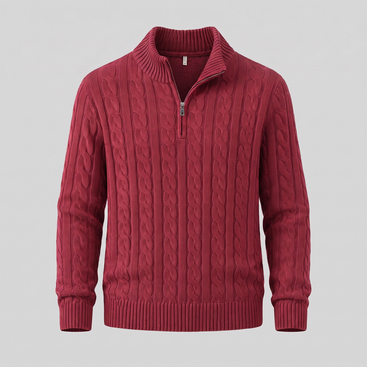 Herren Zopfstrick-Pullover mit kurzem Reissverschluss
