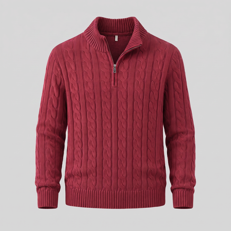 Herren Zopfstrick-Pullover mit kurzem Reissverschluss