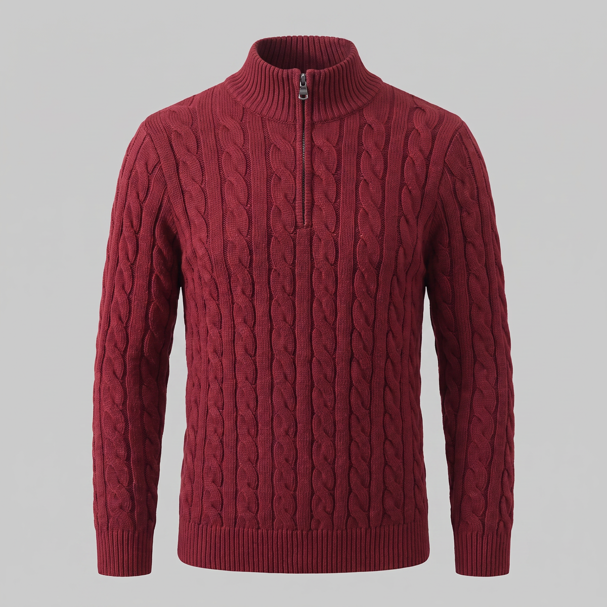 Herren Zopfstrick-Pullover mit kurzem Reissverschluss