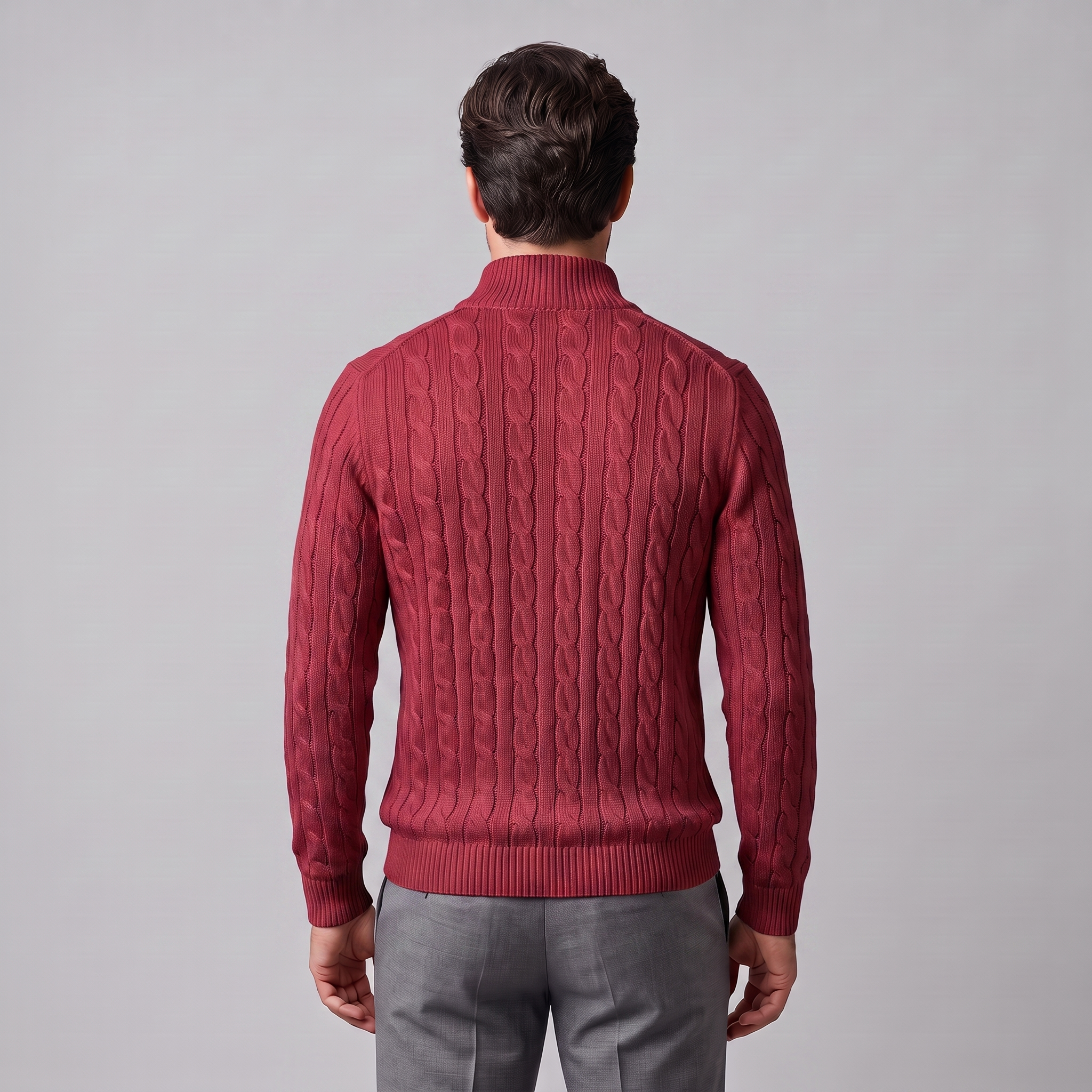 Herren Zopfstrick-Pullover mit kurzem Reissverschluss
