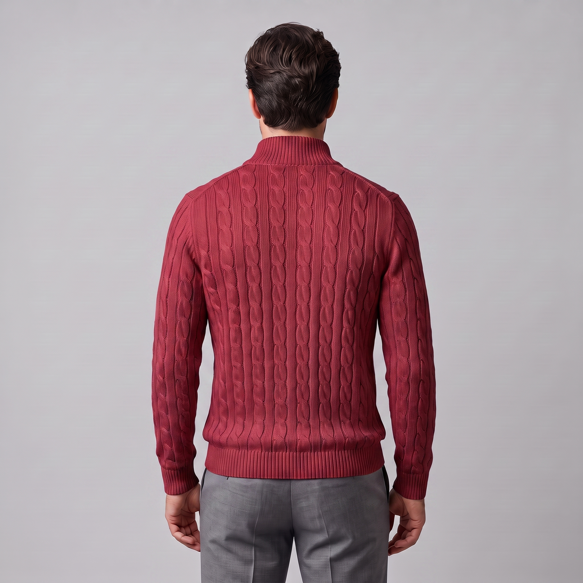 Herren Zopfstrick-Pullover mit kurzem Reissverschluss