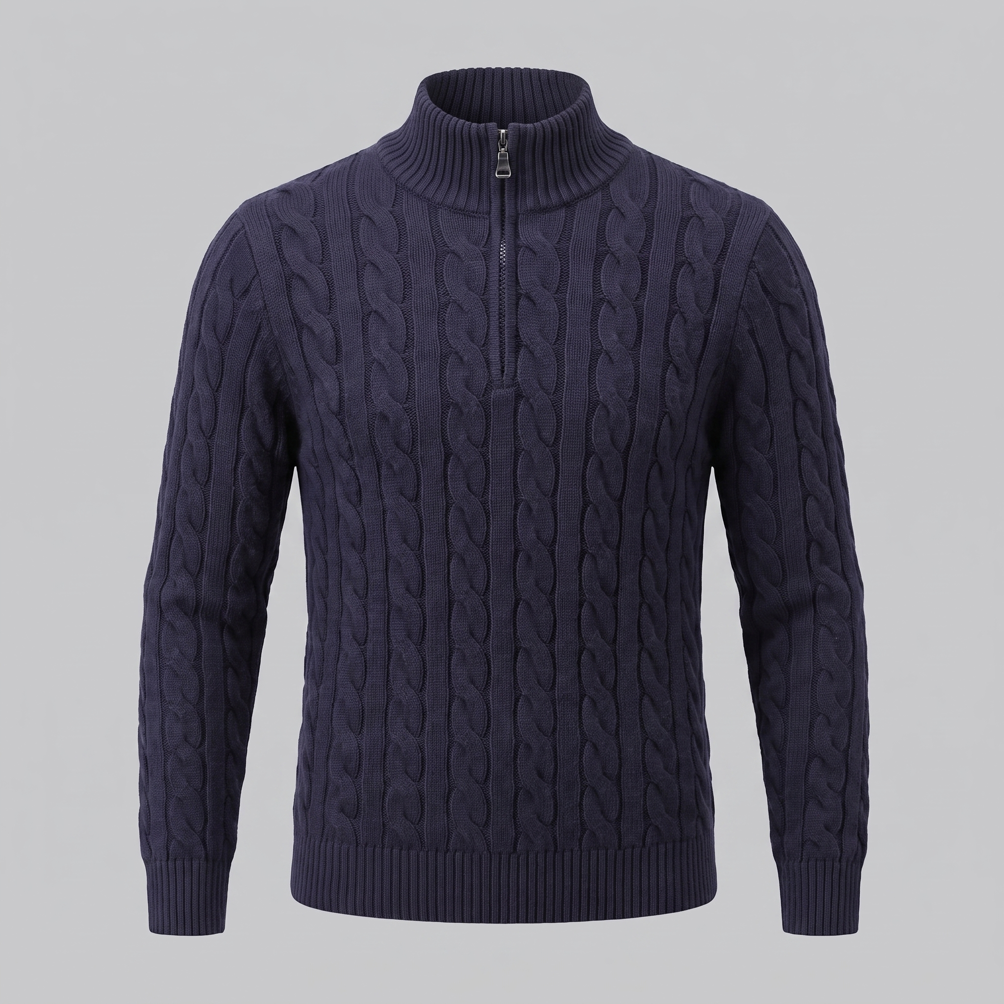 Herren Zopfstrick-Pullover mit kurzem Reissverschluss