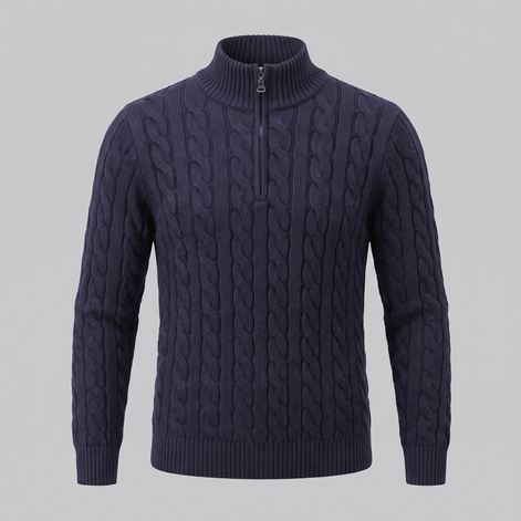 Herren Zopfstrick-Pullover mit kurzem Reissverschluss