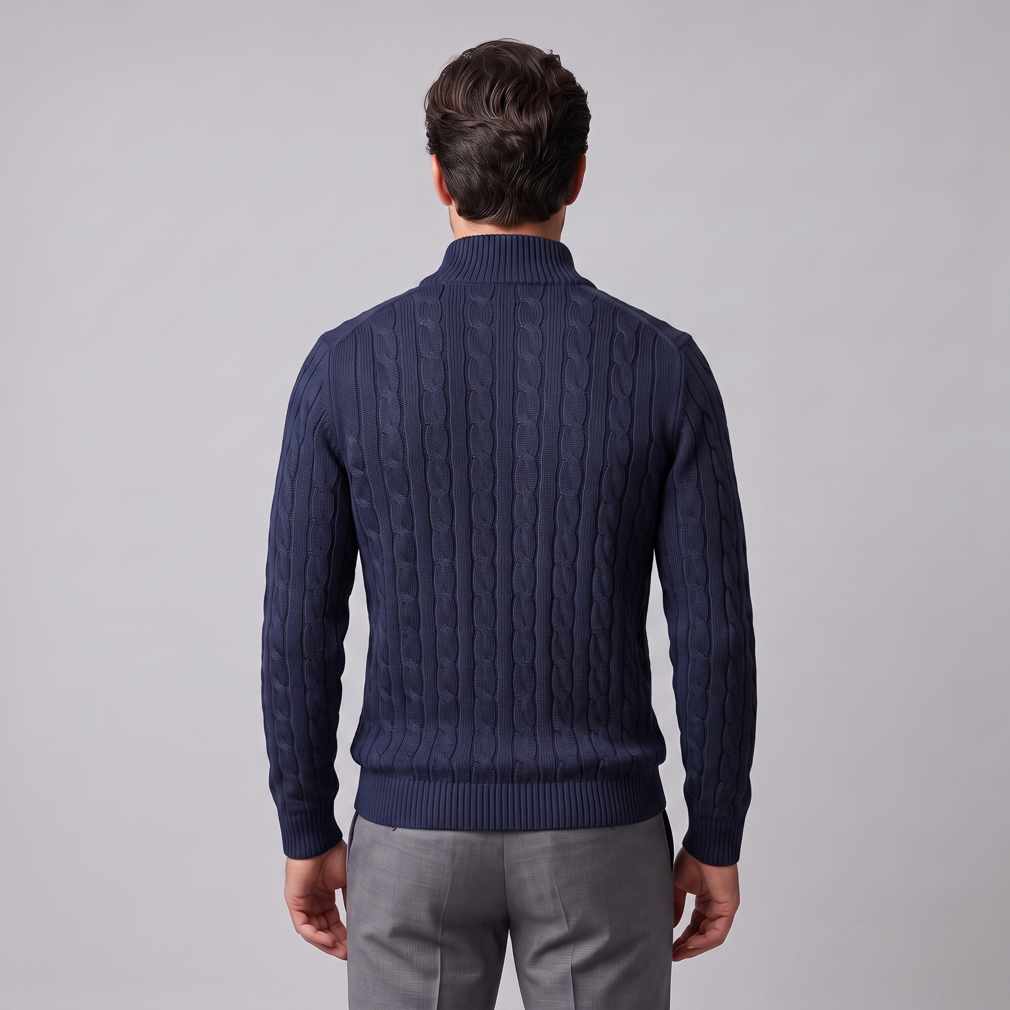 Herren Zopfstrick-Pullover mit kurzem Reissverschluss