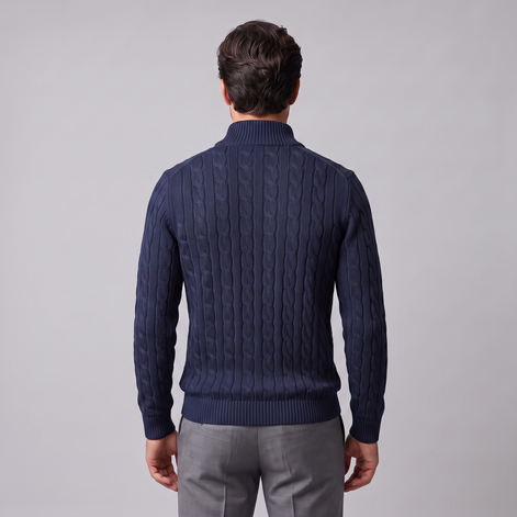 Herren Zopfstrick-Pullover mit kurzem Reissverschluss