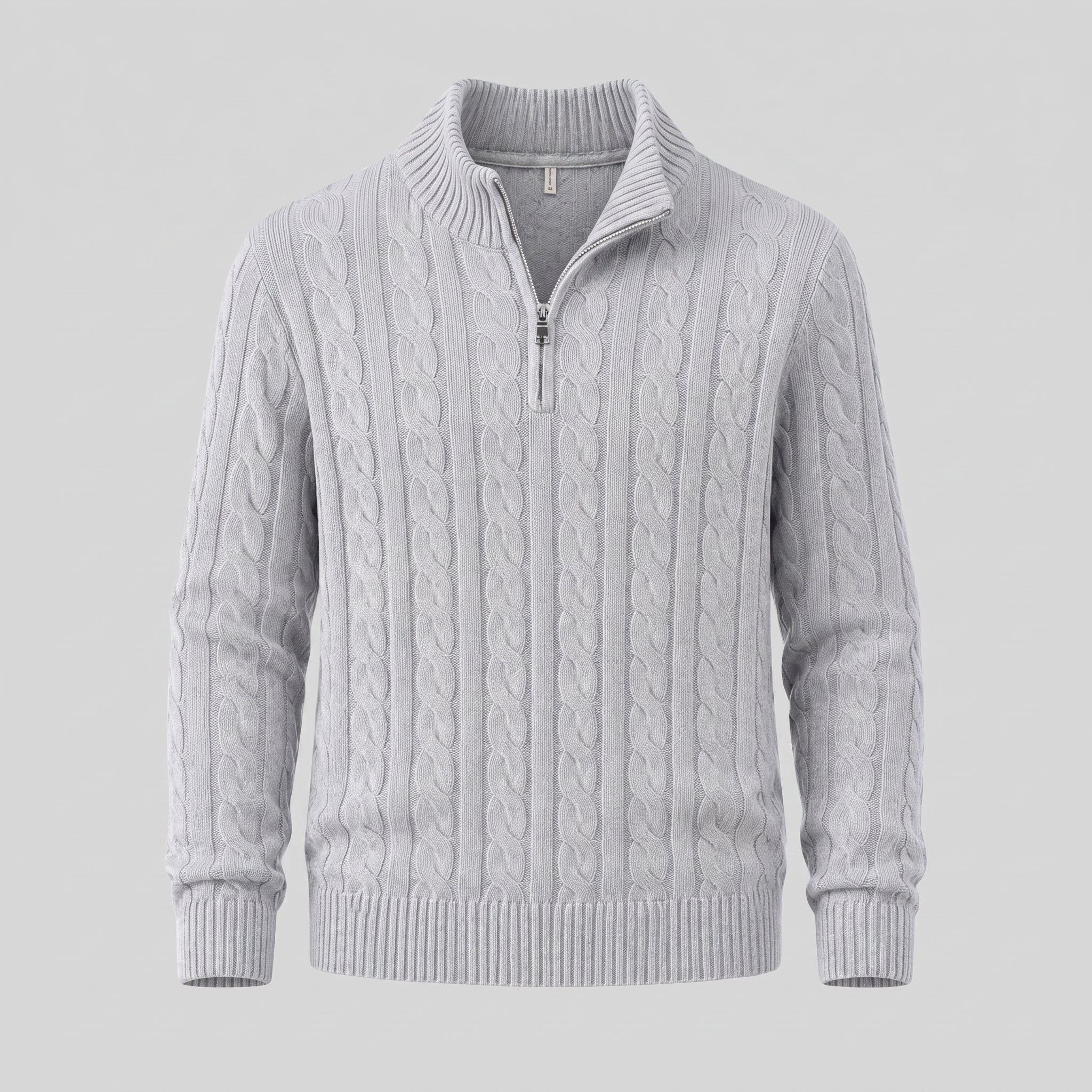 Herren Zopfstrick-Pullover mit kurzem Reissverschluss