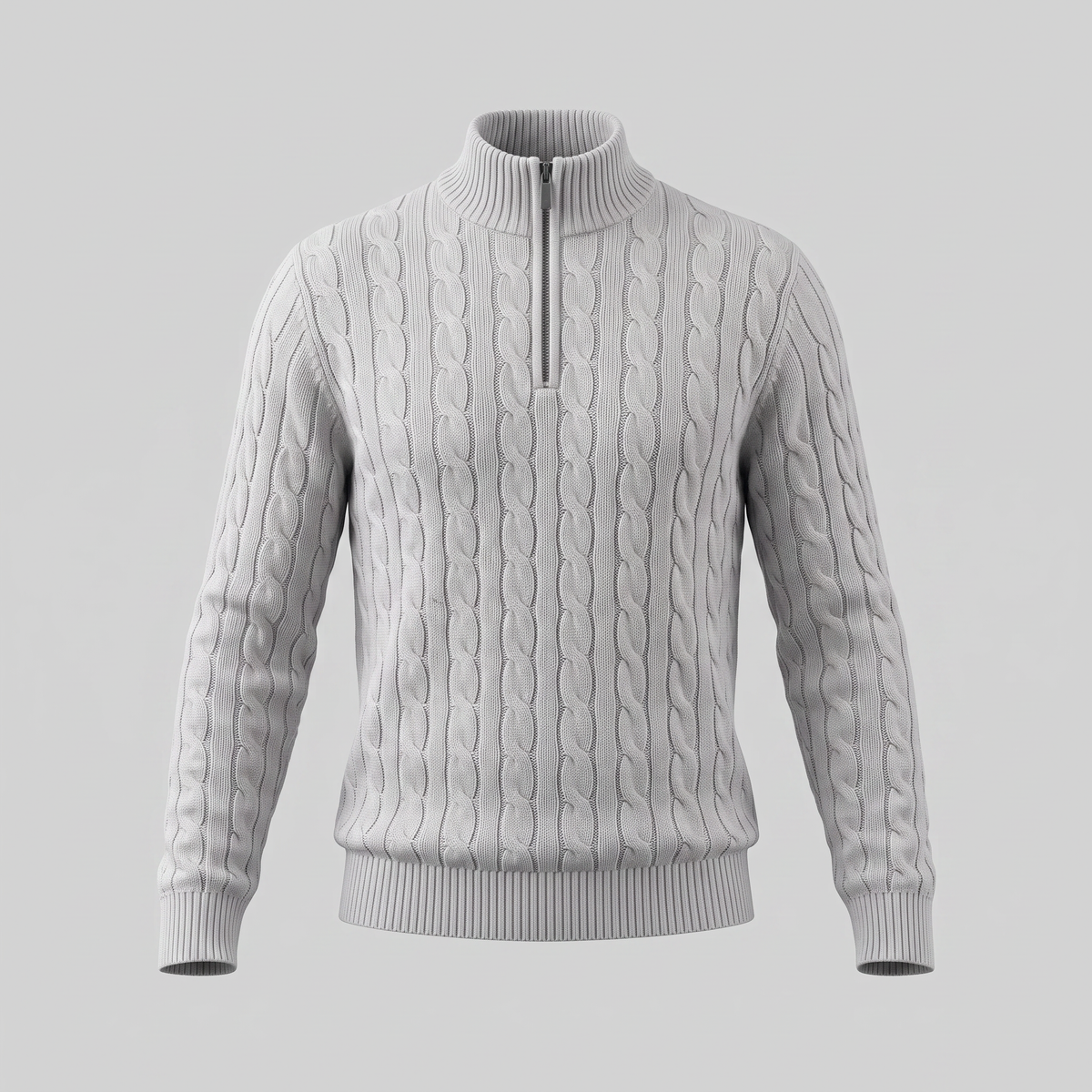 Herren Zopfstrick-Pullover mit kurzem Reissverschluss