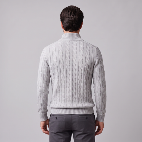 Herren Zopfstrick-Pullover mit kurzem Reissverschluss