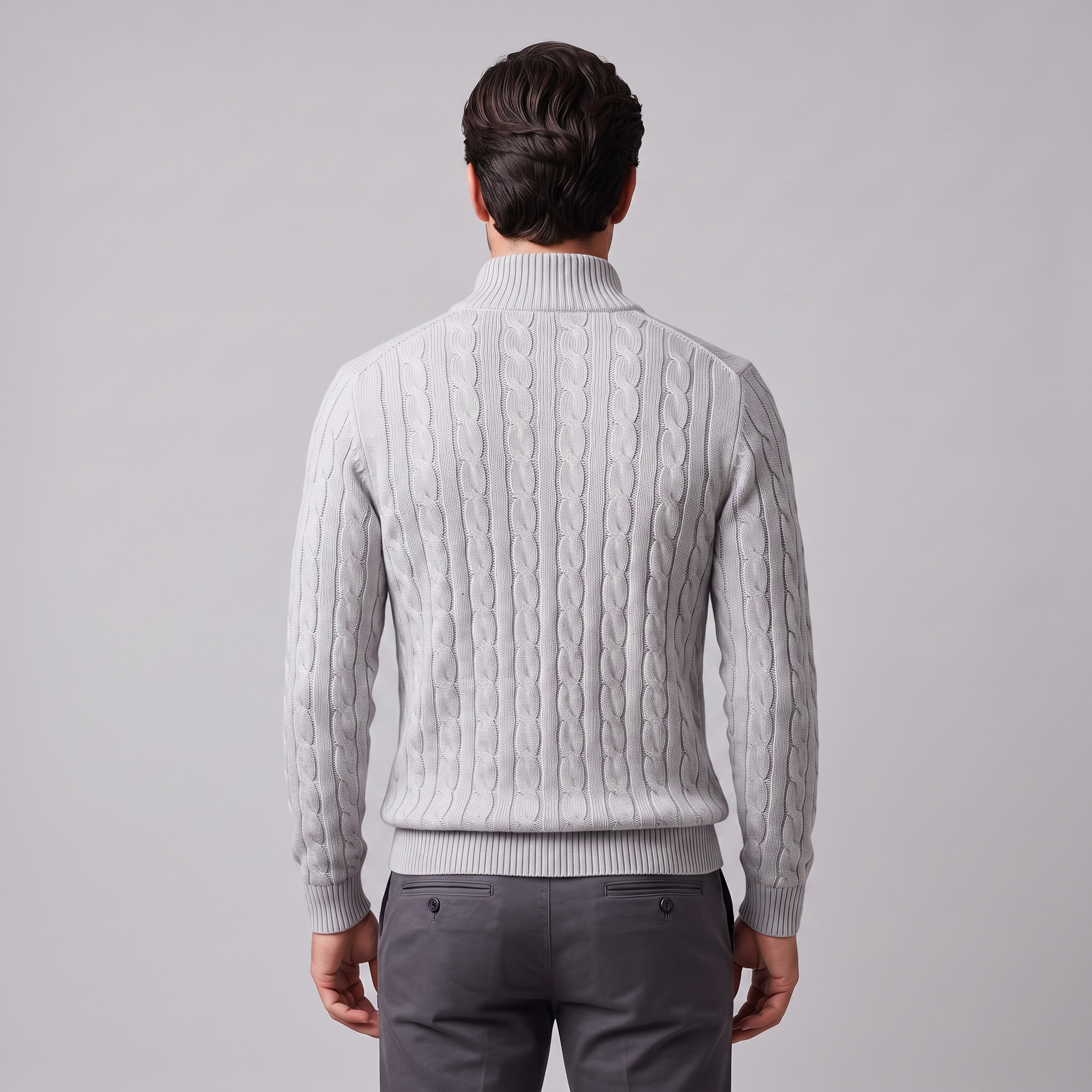 Herren Zopfstrick-Pullover mit kurzem Reissverschluss