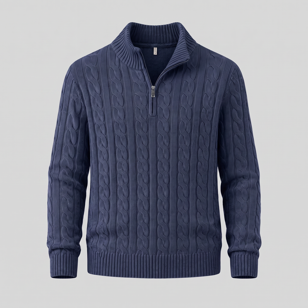 Herren Zopfstrick-Pullover mit kurzem Reissverschluss