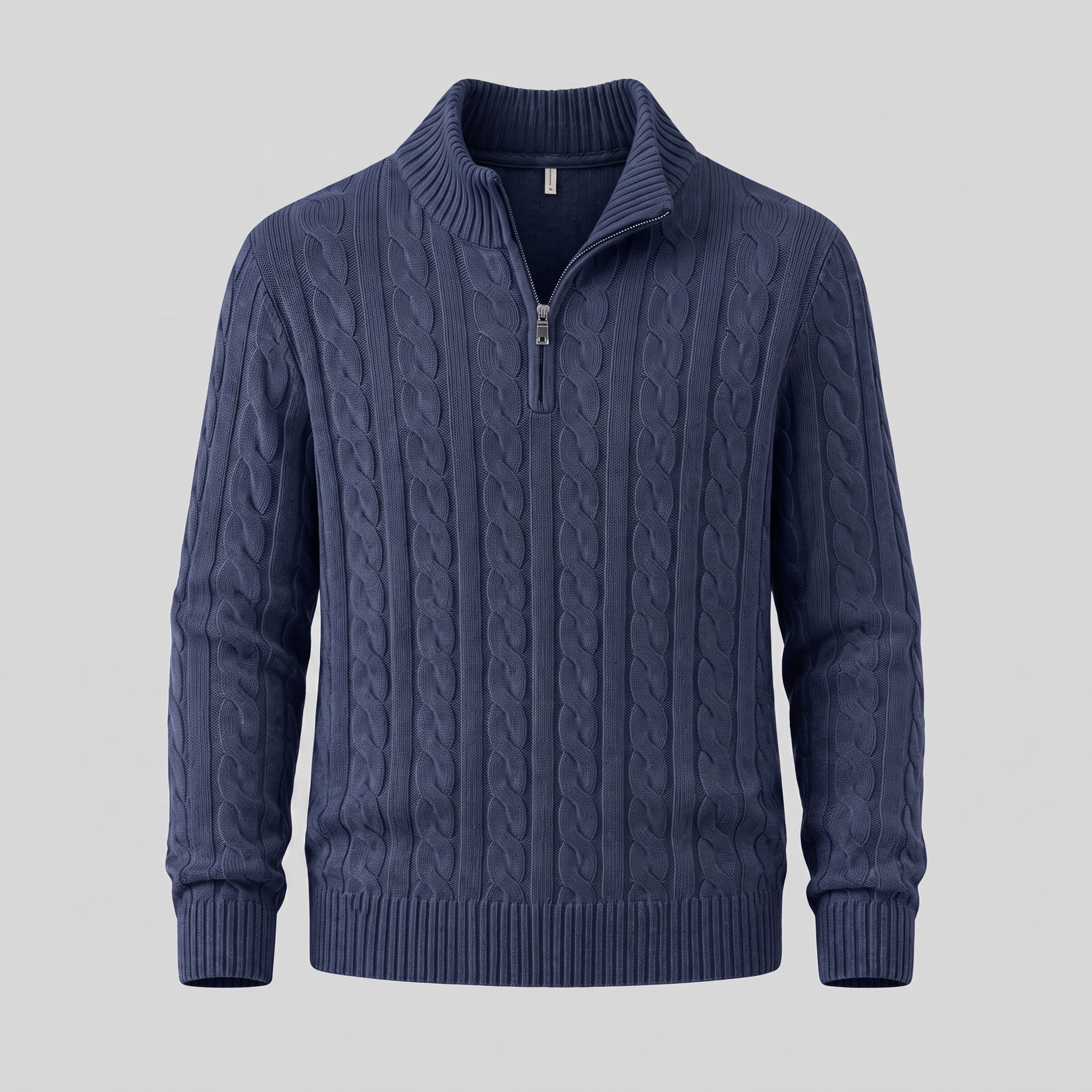 Herren Zopfstrick-Pullover mit kurzem Reissverschluss