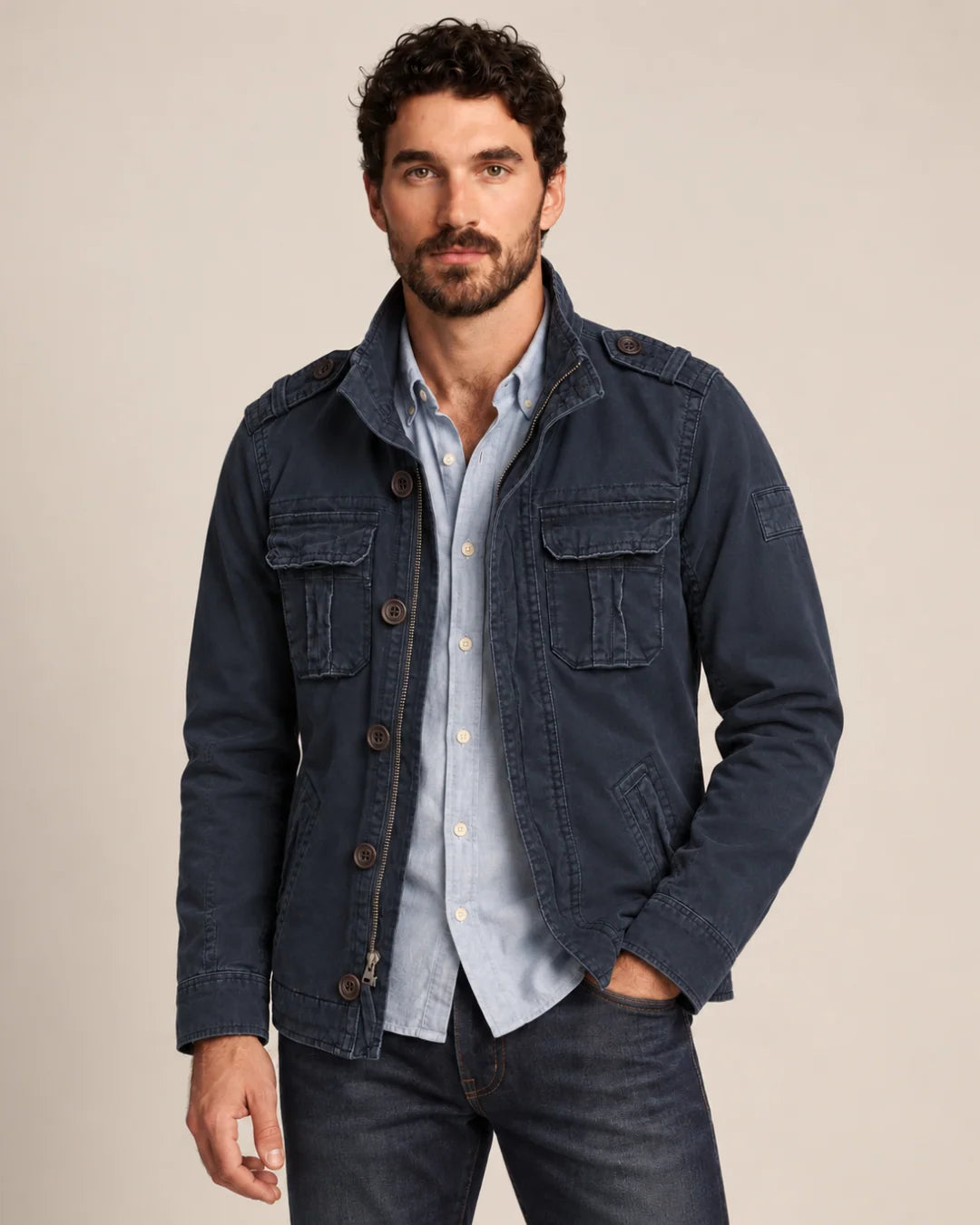 Herren Feldjacke mit Stehkragen und Cargotaschen